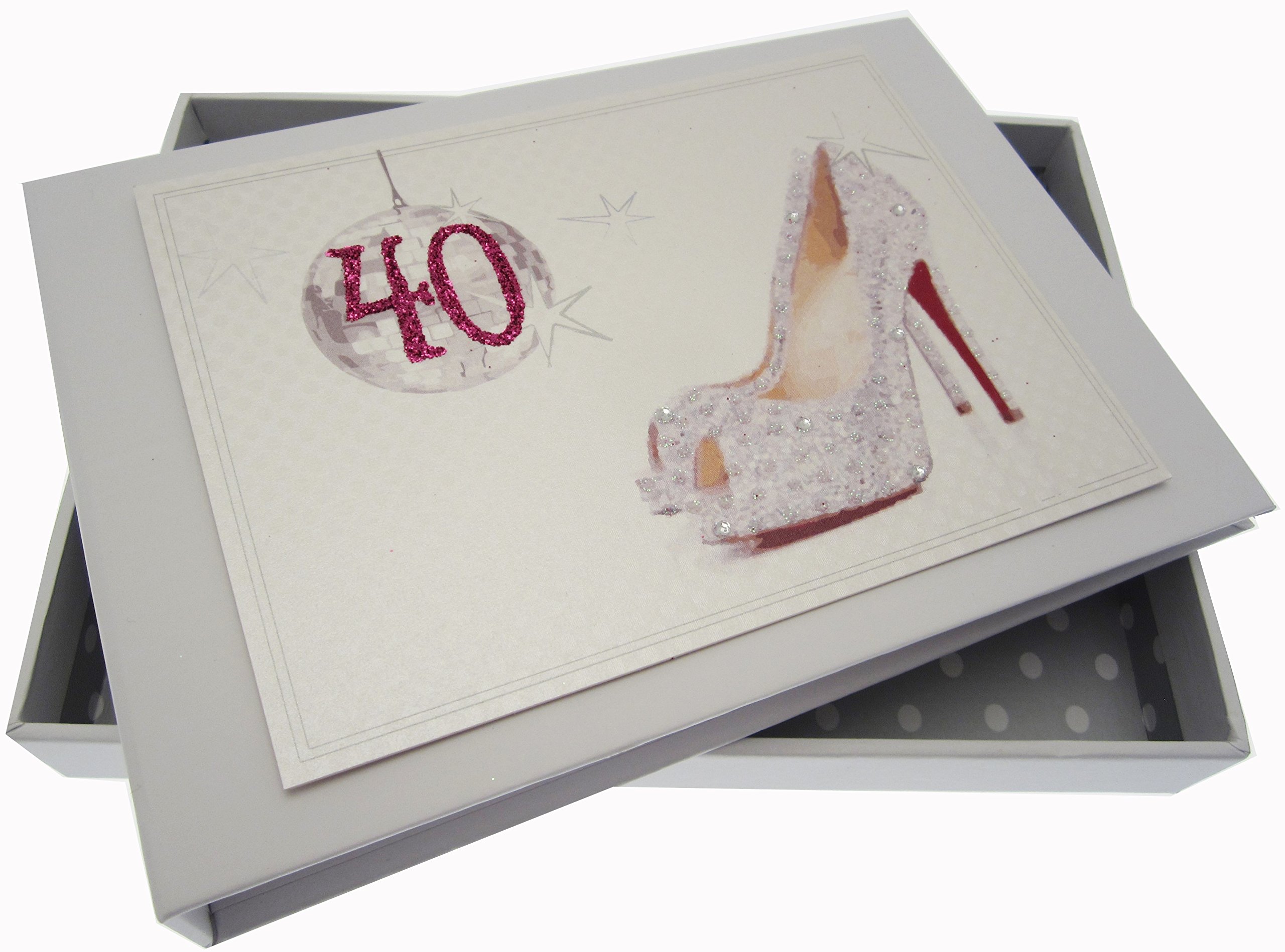 White Cotton Cards 40th Birthday Tiny Album Glitter Ball and Shoes