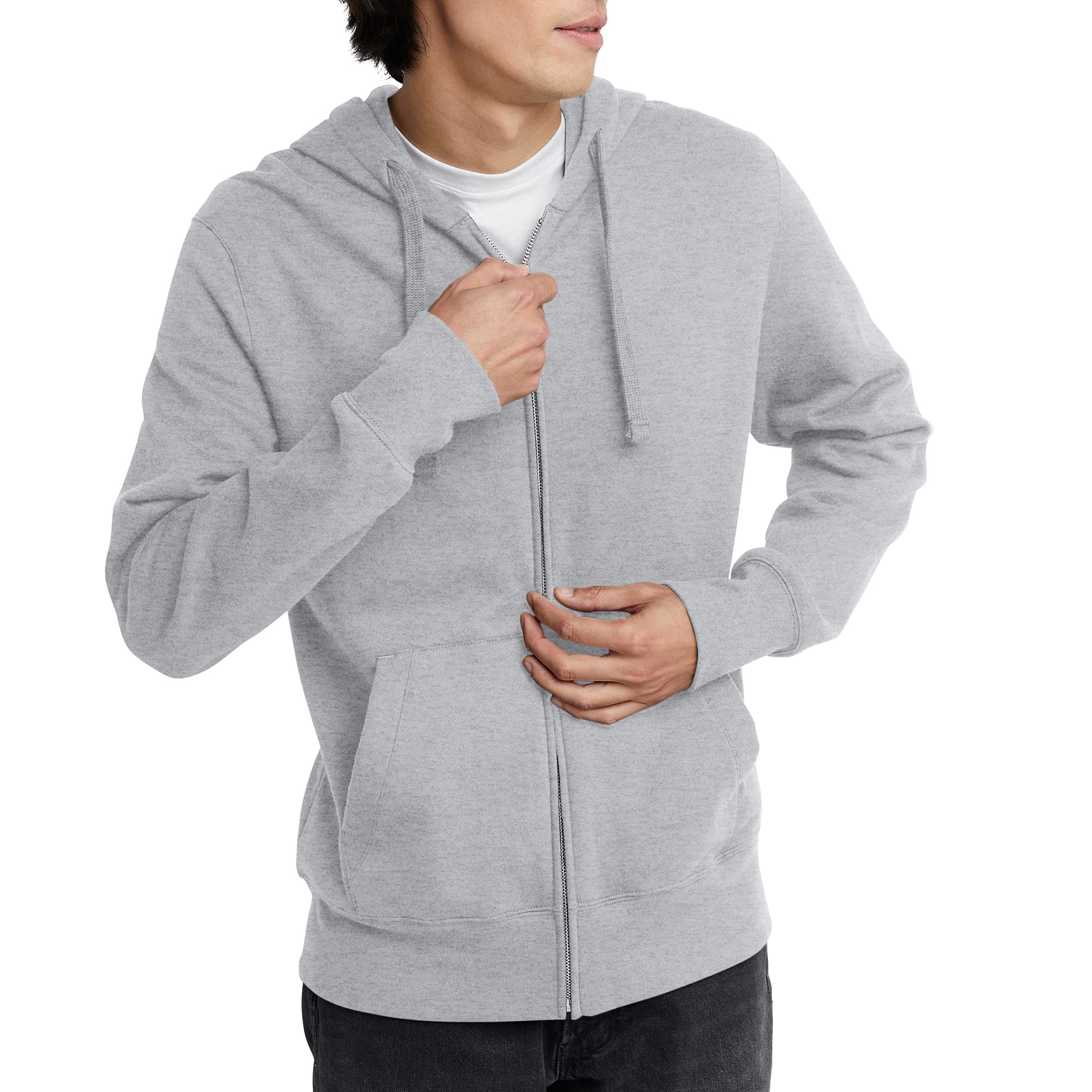 Hanes Men’s Originals Full, Heavyweight Fleece Sweatshirt, Zip-Up Hoodie, Light Steel