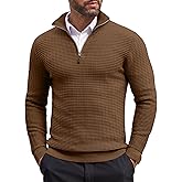 COOFANDY Men's Quarter Zip Sweaters Slim Fit Lightweight Cotton Knitted Casual Mock Neck Pullover Sweaters