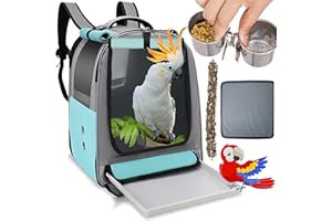 DJAER Bird Backpack Carrier Travel cage for Cockatiel, Parrot Carrier Backpack,Parakeet Travel cage with 2 Bowls Tray and Standing Perch, African Grey Carrier for Large and Small Birds