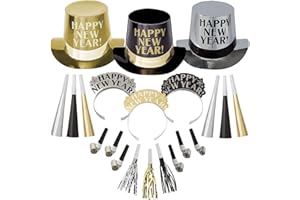 Amscan Opulent Affair 2026 New Year's Eve Party Kit for 100, Includes Top Hats and Tiaras