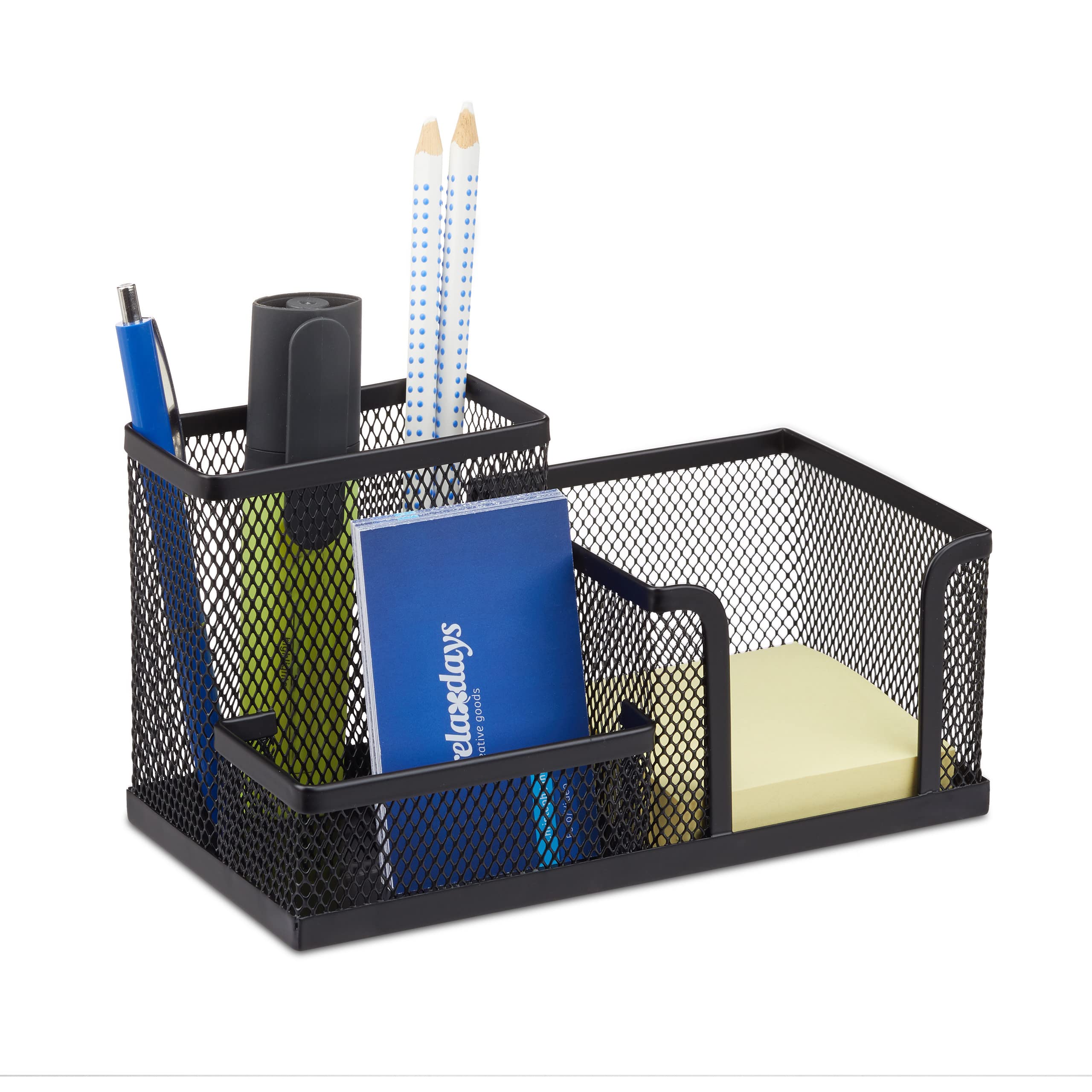Relaxdays Desk Organizer, Stationary Tray with Pen Holder & Note Box, HWD: 10x18.5x9.5 cm, Black