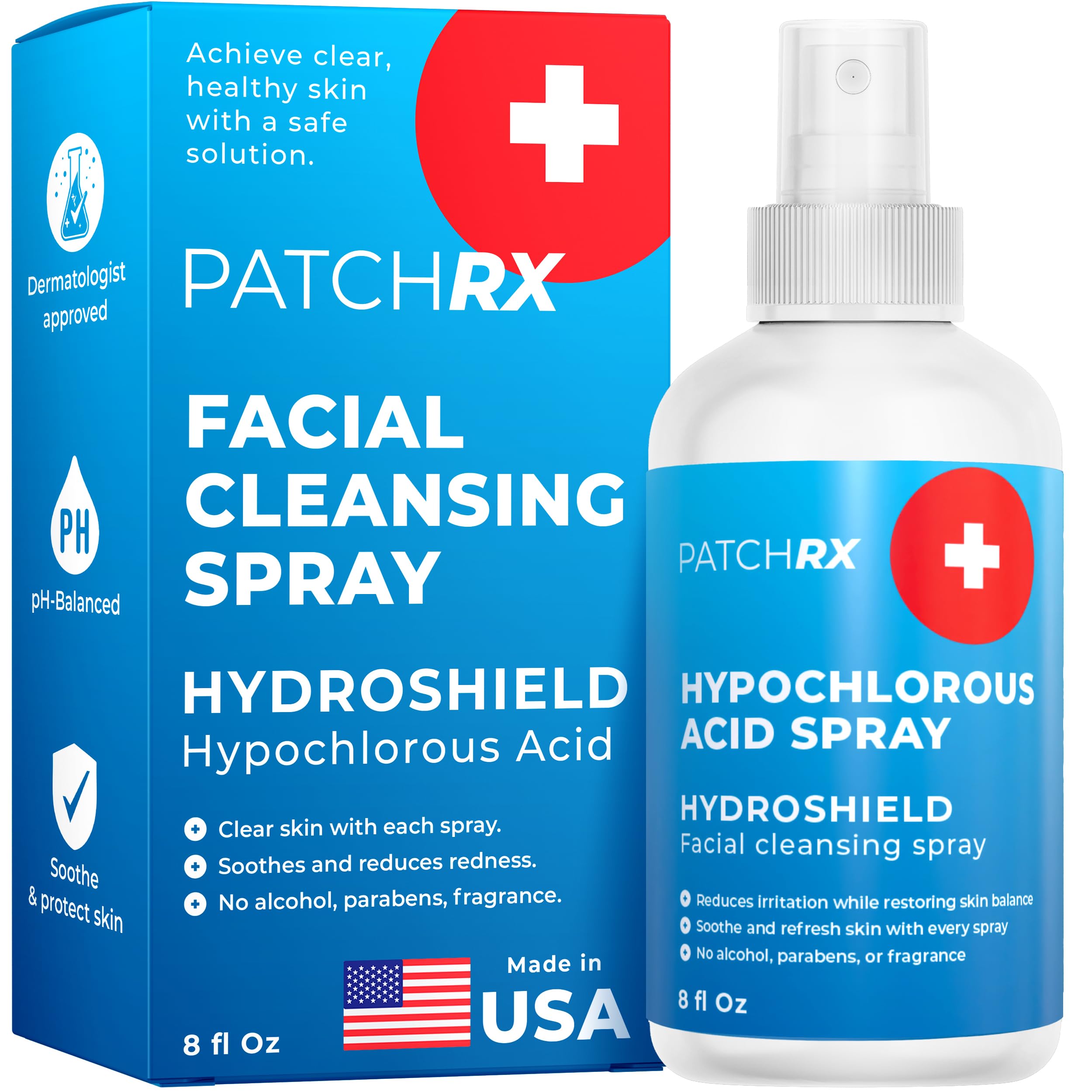Photo 1 of PatchRx Hypochlorous Acid Spray (8oz, 2 packs), HOCL Facial Cleanser Acne Spray for Face, Body, Eczema, Pimples, Breakouts & Overall Skin Recovery (Reduces Redness)