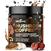 KIKI Green Mushroom Coffee - Instant Arabica Brew with Reishi, Chaga, Lion's Mane - Everyday Alternative for Focus, Energy, Immunity - 7 oz, 40 Servings