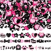 Giegxin 40 Pcs Pink and Black Valentine's Day Resin Charm Love Heart Bow Star Cat Claw Bone Meteor Flatback Cabochon Accessories Cute Embellishment Bulk for Jewelry Cellphone Case Scrapbooking DIY