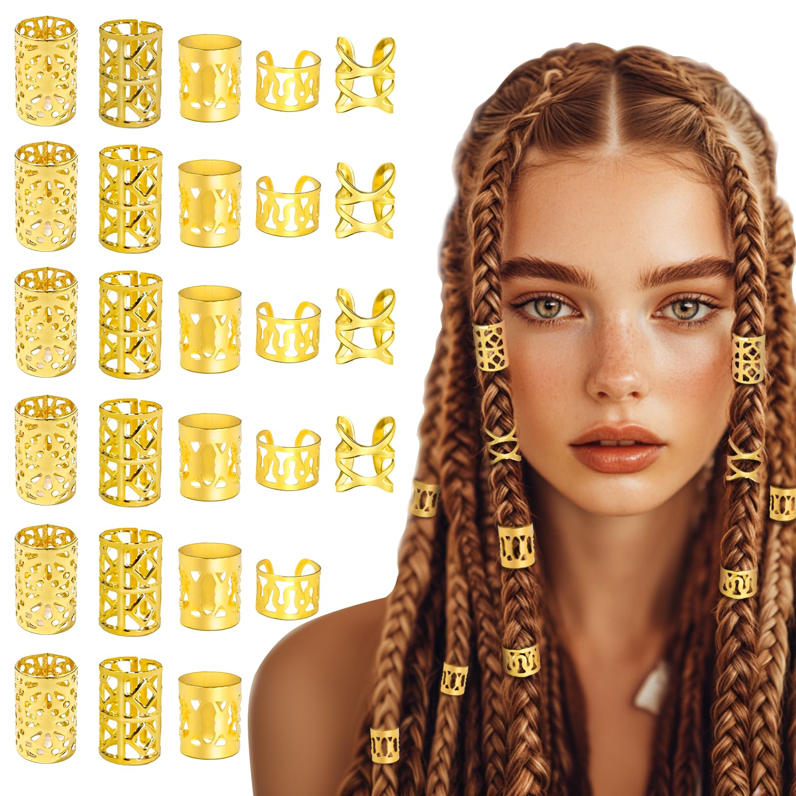 Photo 1 of TLAZZ 100PCS Gold Hair Jewelry for Braids Accessories, Metal Hair Dreadlock Jewelry for Braids, Hair Jewelry Braids Rings Cuffs Clips for Women, Braid Jewelry Decorations