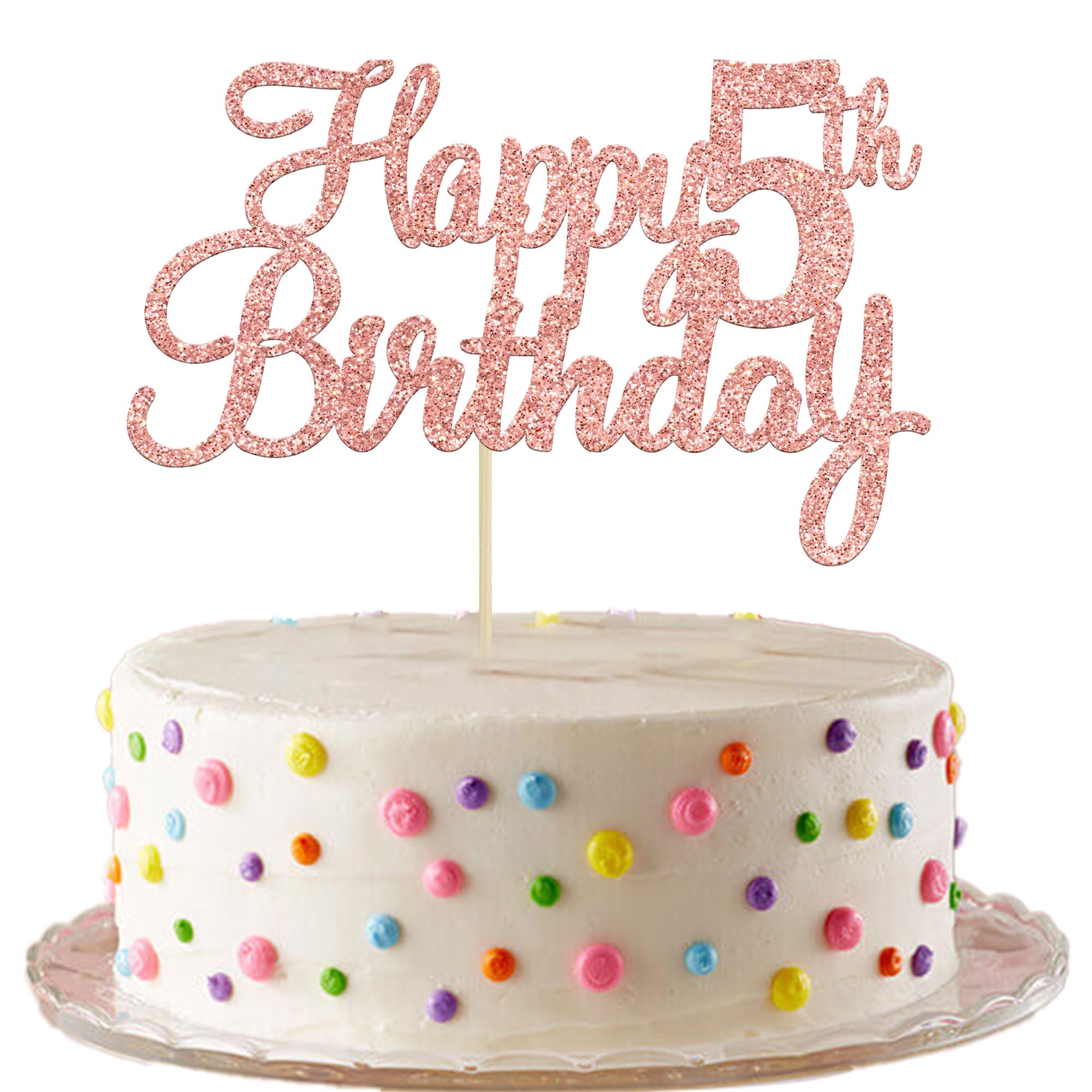 Gyufise 3Pcs Happy 5th Birthday Cake Topper Glitter Number 5 Five Years Old Birthday Cake Pick Decoration for Celebrating 5th Birthday Anniversary Party Supplies Rose Gold