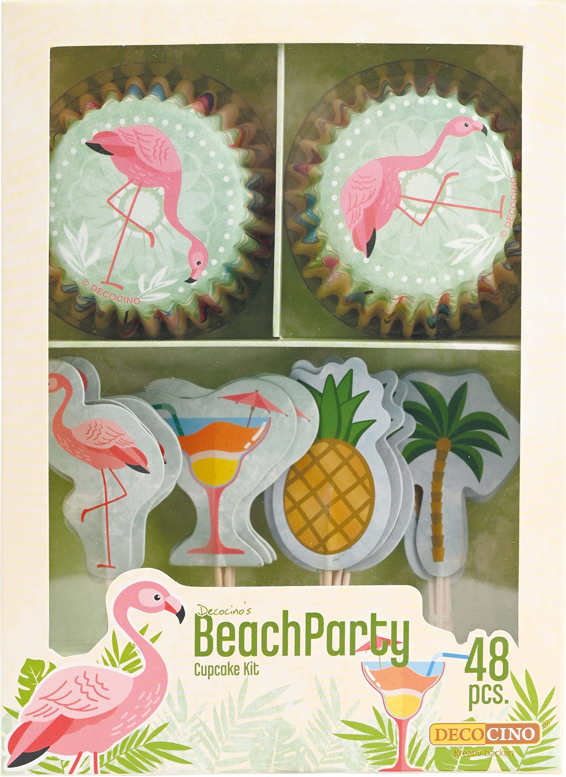 DECOCINO BeachParty Muffin Set 48 Pieces – 24 Cupcake Cases with Diameter 5 cm & 24 Paper Muffin Toppers, Ideal Decoration for Children's Birthdays & Theme Parties