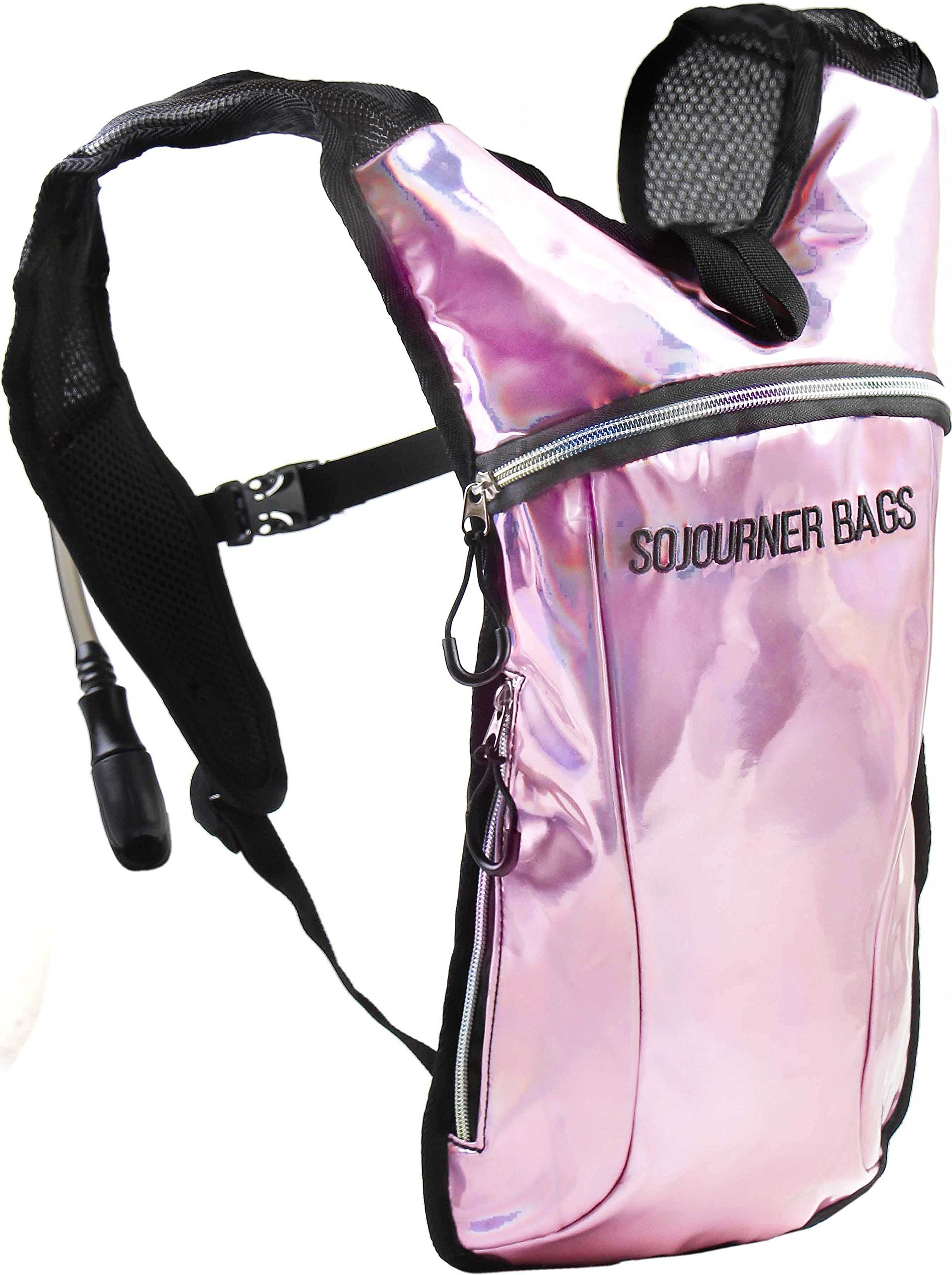 SoJourner Bags Hydration Pack Backpack - 2L Water Bladder Included For Festivals, Raves, Hiking, Biking, Climbing, Running And More One Size Holographic - Pale Pink