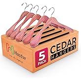 HARDW Cedar Hangers for Closet - 5 Pack Extra Wide Wooden Hangers for Suits, Coat, Dress, Jacket, Clothes Storage - Non Slip Foam Padded Pant Bar with 360° Swivel Hook, Aromatic American Cedar Wood