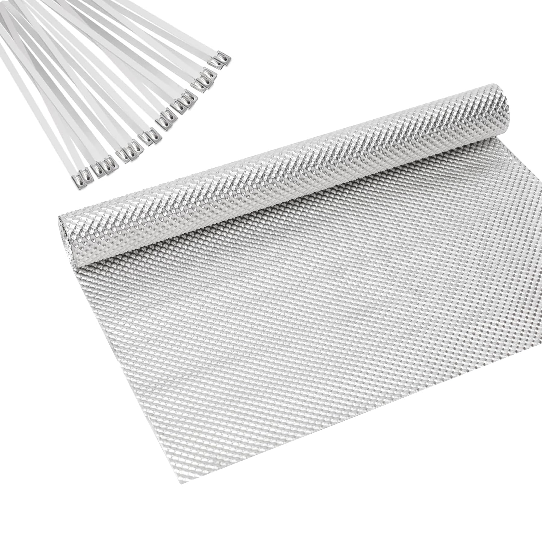 Photo 1 of 16" x 78.7" Exhaust Heat Shield Kit – High-Temp Muffler/Engine Embossed Aluminum Heat Shield with 20PCS Stainless Steel Cable Ties for Automotive & Motorcycle
