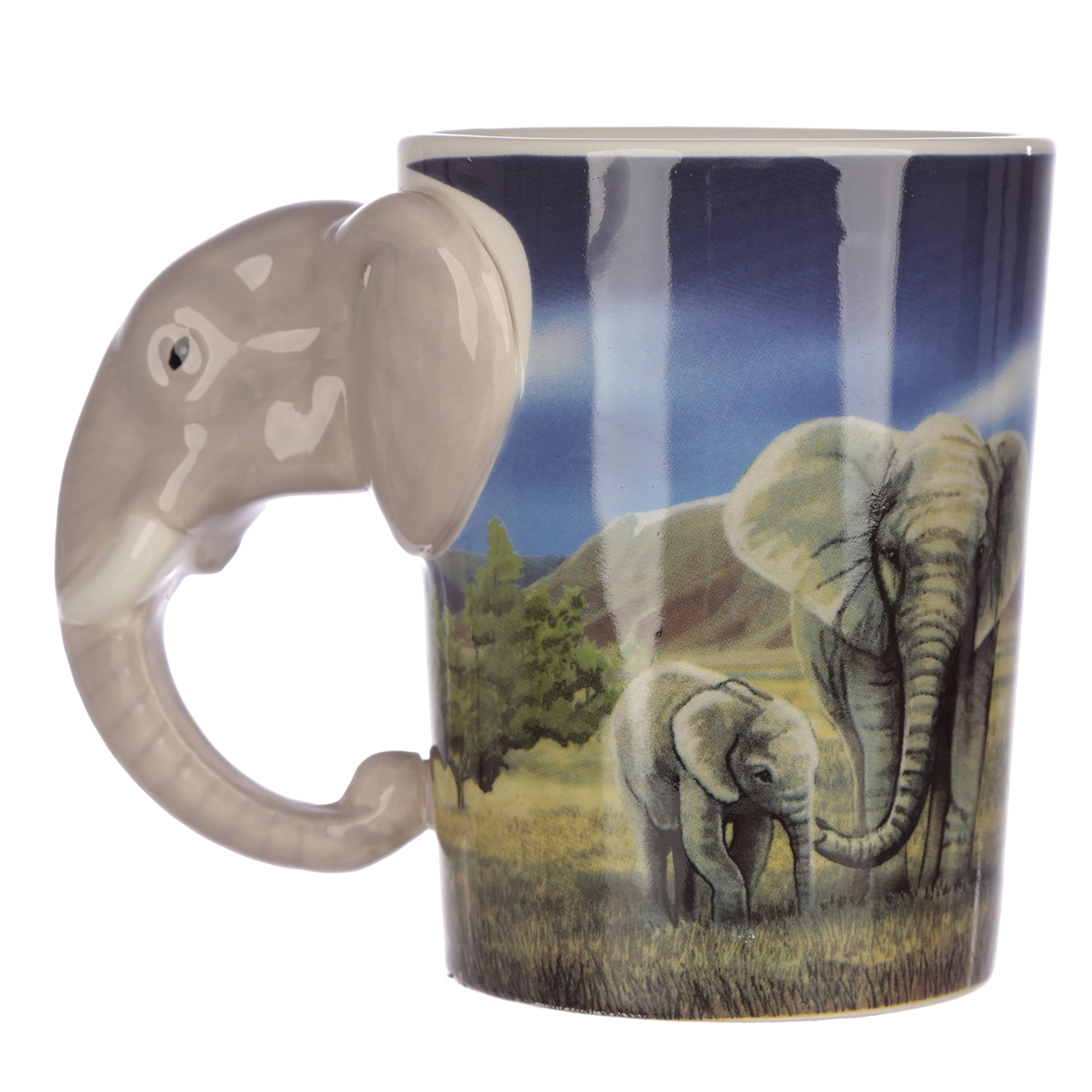 Puckator Elephant Savannah Decal Ceramic Shaped Handle Tea Coffee Mug - Funny Home Accessories - Cute Gifts for Girlfriend - Large Mugs for Men Women Hot Drinks - Cups Presents - Secret Santa Gift