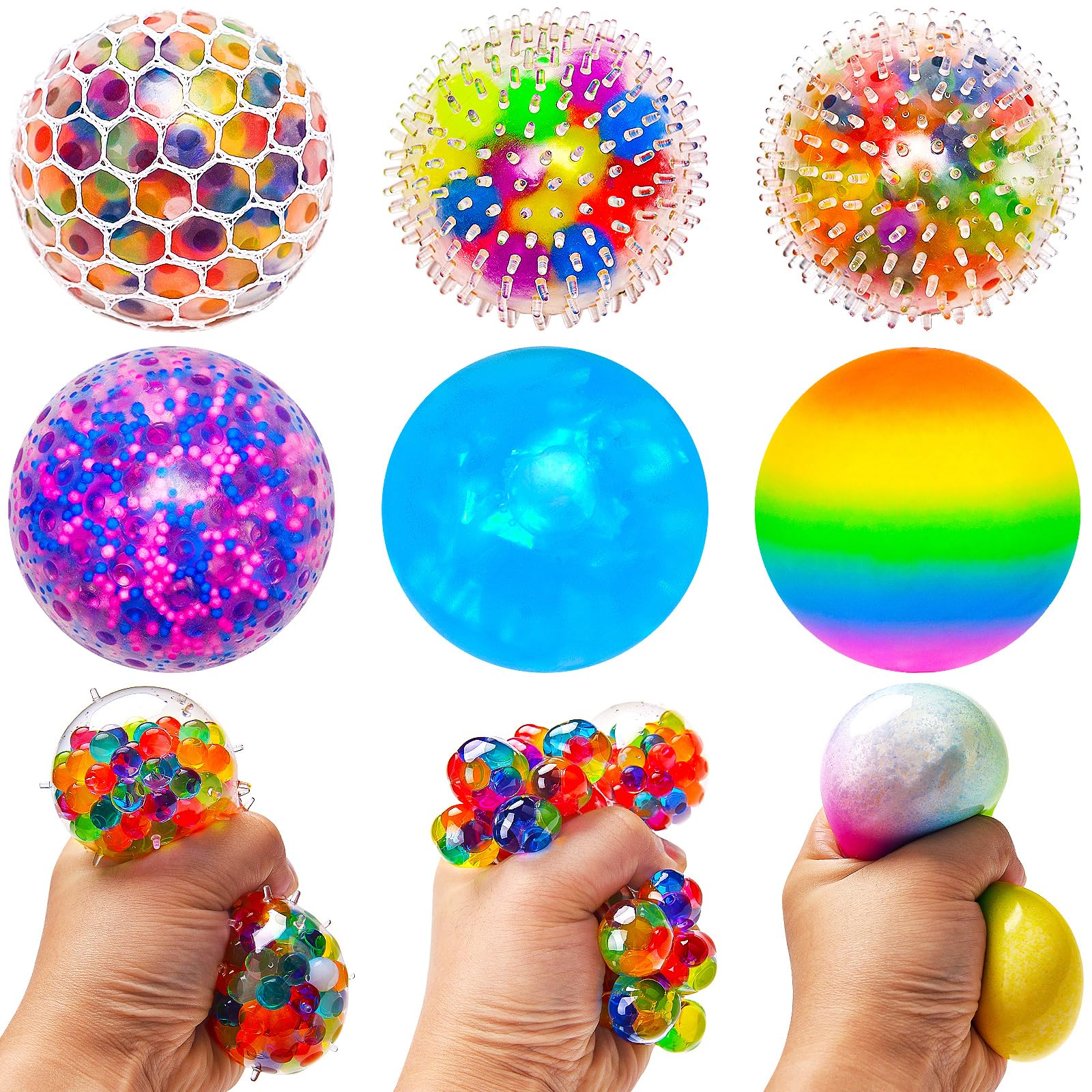 6 Pack Stress Balls for Adults, Squishy Fidget Toy, Hand Exercise Balls, Sensory Toys Mesh Stress Relief Balls, Relief Stress Balls Fidget Toy for Kids Adults Fun Toy Stocking Filler â image 1