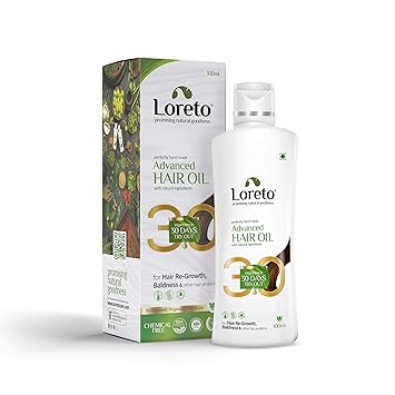 Loreto Ayurvedics Advanced Hair Oil, 30 Days Ayurvedic Try Out for Hair-ReGrowth, Blend of Coconut Oil and Cow's Milk with 20+ Natural Herbs, An Ayurvedic Proprietary Medicine From Kerala, 100 ml