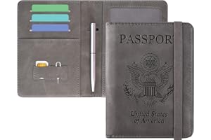 DMLuna Passport Holder, Premium PU Leather Travel Passport Wallet RFID Blocking Passport Cover Case Travel Documents Organizer with Pen Holder, for Women and Men