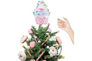 Retisee 7.9 Inch Pastel Dessert Christmas Tree Topper Pink Cupcake Tree Topper Candy Donut Christmas Tree Decoration Pastel Christmas Ornaments for Christmas New Year Birthday Party Decor