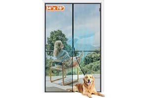MAGZO Magnetic Screen Door Fit Door Size 34 x 78, Reinforced Fiberglass Mesh Curtain Patio Door Mesh with Full Frame Hook&Loo