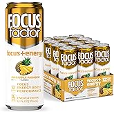 Focus Factor Energy Drink - 12 x 355ml Cans (Pineapple Paradise Flavor) - with Focus + Energy - Lightly Carbonated, Sugar Free, Low Calorie with Vitamin B6 & Vitamin B12