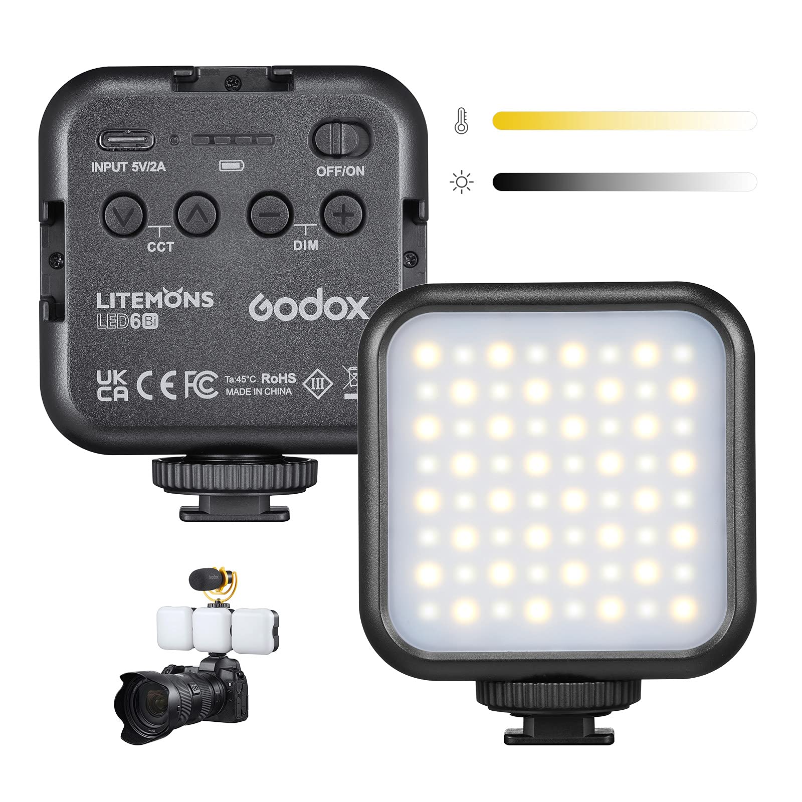 Godox LITEMONS LED6Bi Mini LED Video Light, CRI95 3200K-6500K Adjustable LED Camera Light, 1800mAh Rechargeable Photography Panel Light for Video Conferencing, Zoom Calls