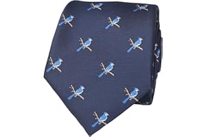 MENDEPOT - Bird Print Tie for Men, Blue Jay Necktie, Owl Necktie, Father's Day Birthday Gift Necktie (Blue Jay)