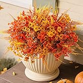 Artificial Mums Fall Flowers for Outdoors, 12 Bundles Fake Mums Faux Plants for Outdoor Planters Autumn Decorations,UV Resistant Silk Flowers for Front Porch Garden Patio Home Decor (SET2)