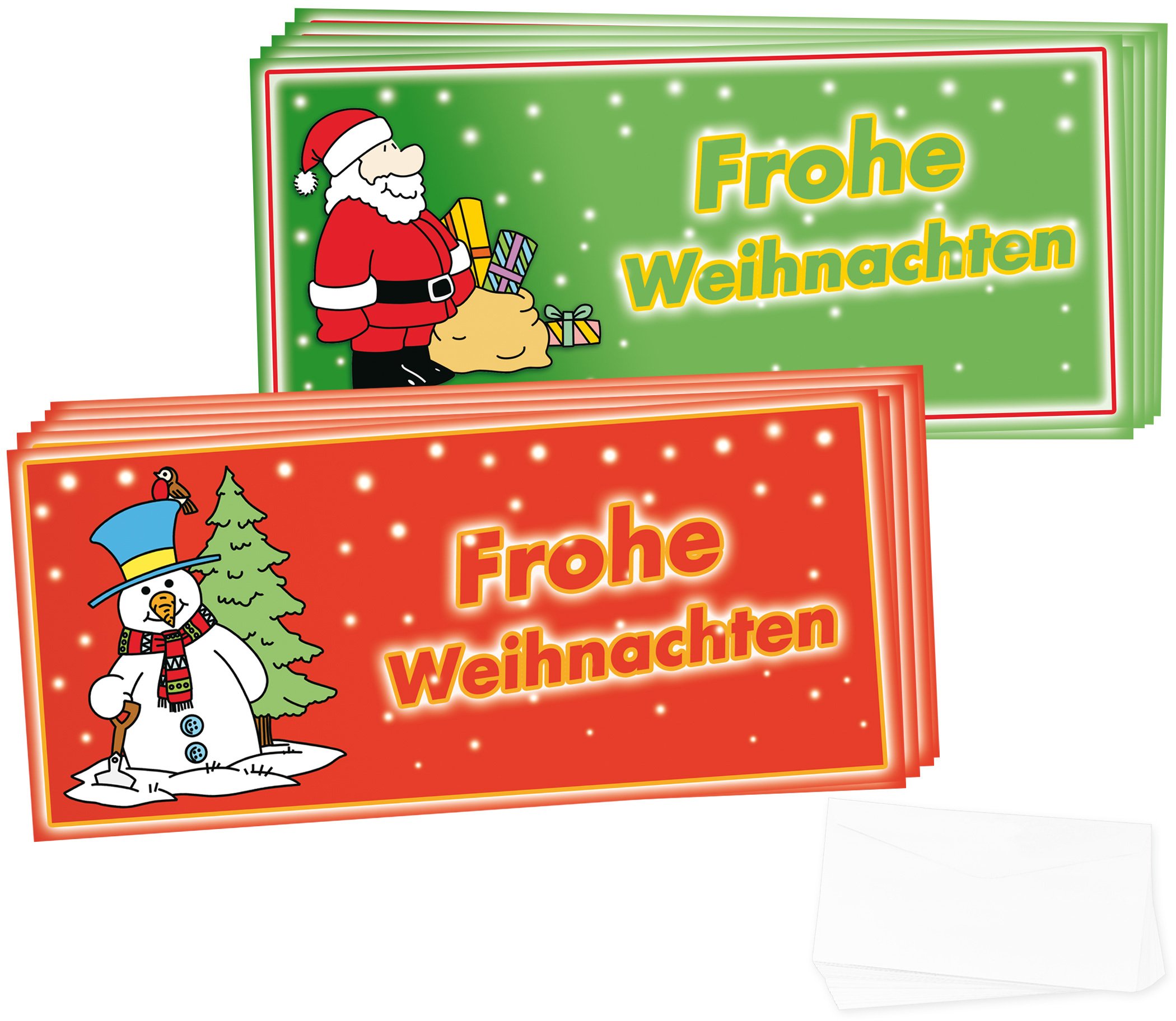 'Gifts with Name Modern Graphic 1392 Christmas Set: Merry Christmas, Set of 48, 20 x 9 cm, 2 Motive, High Gloss Party Invites with Free Envelopes Green