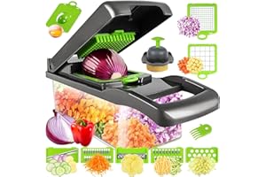 MAIPOR Vegetable Chopper, Pro Onion Chopper, Multifunctional 13 in 1 Food Chopper, Kitchen Vegetable Slicer Dicer Cutter,Veggie Chopper With 8 Blades,Carrot and Garlic Chopper With Container (Gray/Green)
