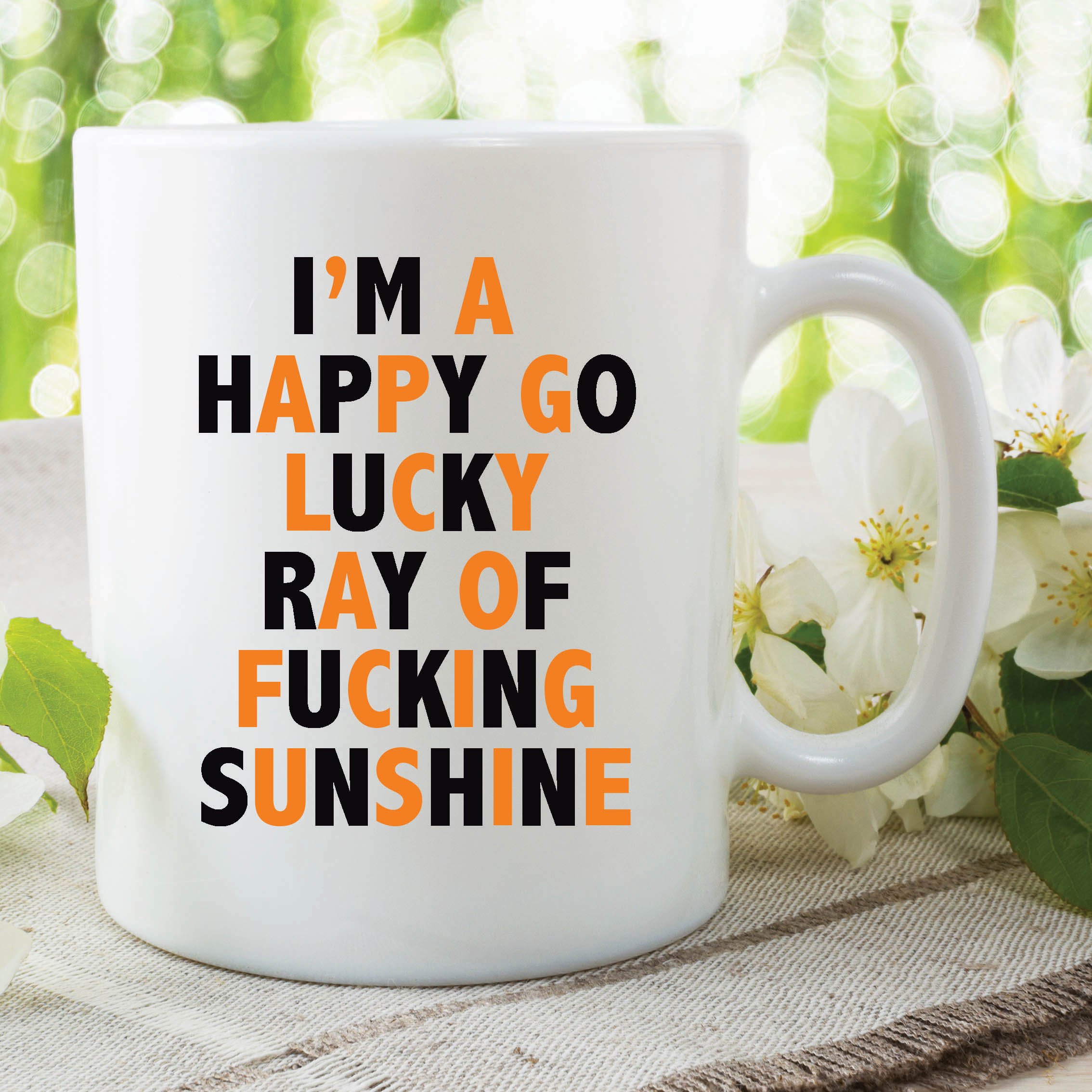 Novelty Funny Mugs Happy Go Lucky Ray of Sunshine Printed Ceramic Cups WSDMUG525