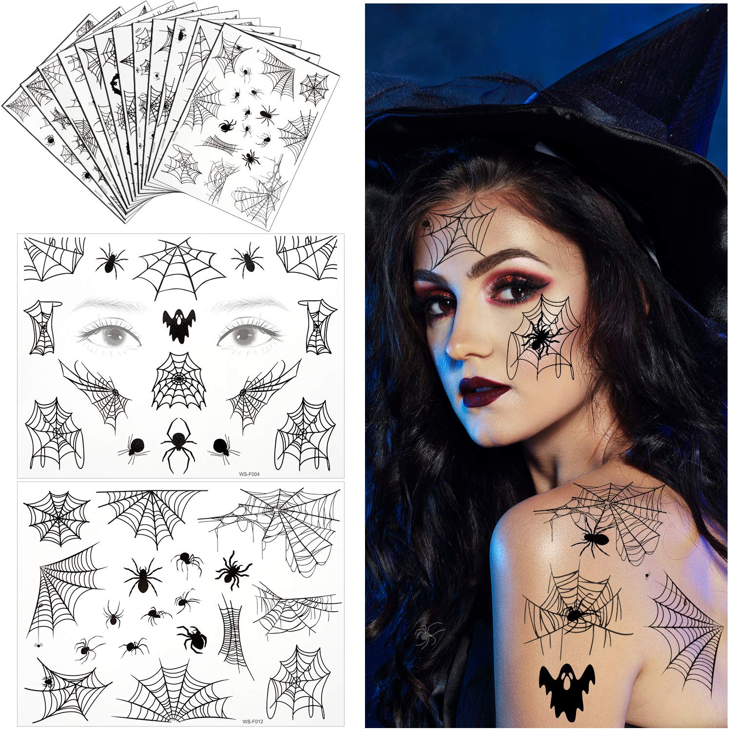 Amazon Com 94 Pieces Halloween Spider Face Tattoos Stickers Spider Webs Temporary Tattoos Shoulder Arm Back Body Art Tattoos Sticker For Women Girls Witch Halloween Costume Cosplay Theme Party Favors 12 Sheets Beauty,Buddha Face Drawing For Kids