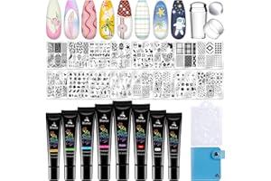 Biutee Nail Stamping Kit 12Pcs Nail Art Stamp Plates 8 Colors Stamping Polish Gel Silicone Stamper Scraper with Storage Bag, Nail Stamping Plate Lace Star Rose Plaid Template Christmas Design Gift