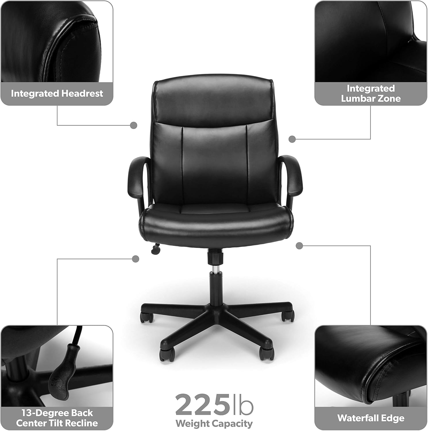 OFM Essentials Collection Bonded Leather Chair, Black: Furniture & Decor
