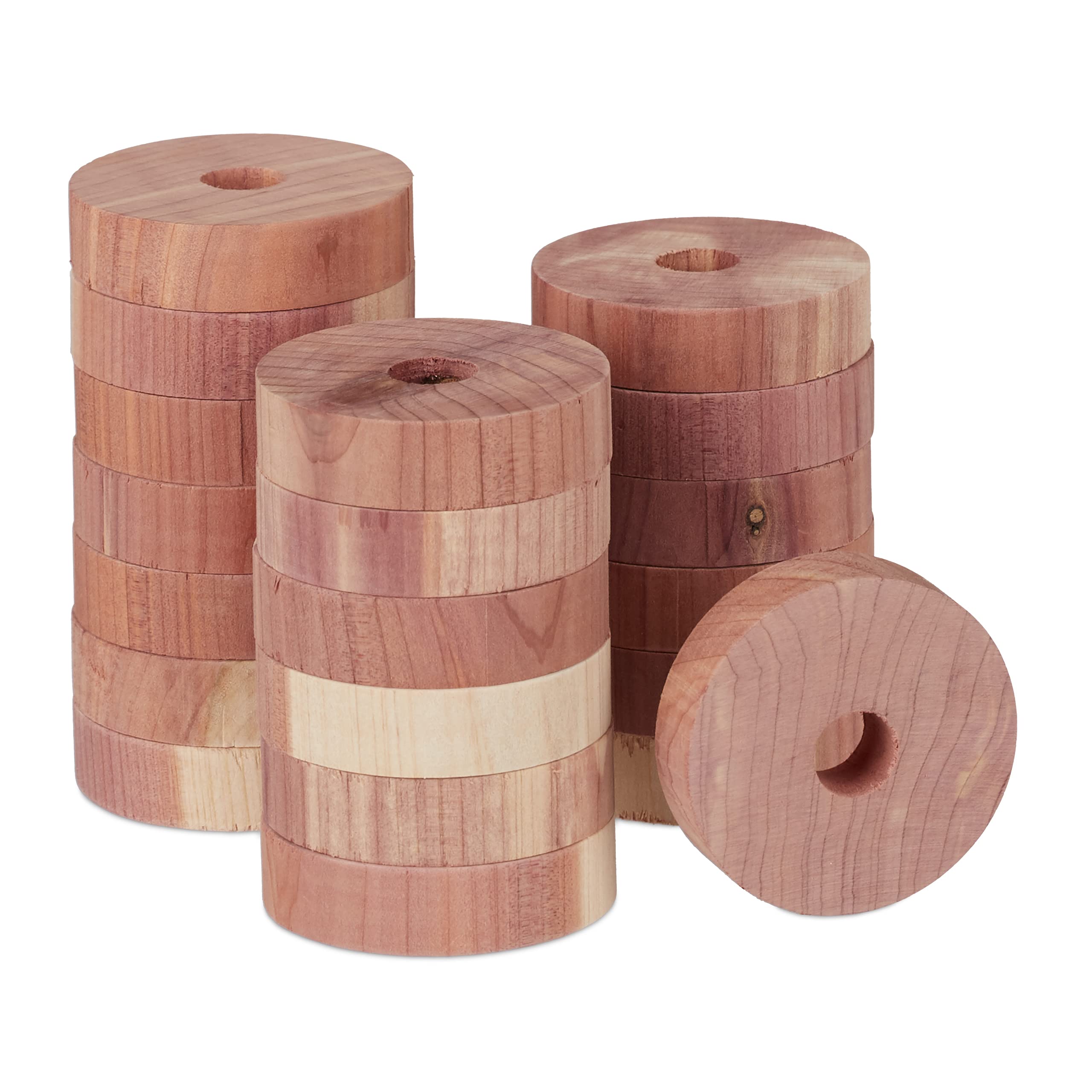 Relaxdays Moth Trap, 20x Set, Natural Insect Repellent, Cedar Wood, Hang Up in Wardrobe, Clothes Protection, Ø: 4 cm, 1 x 4 x 0.9 cm