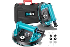BLUEBOW 8 inch Suction Cups - 2 Pack 880lbs suction cups for glass, Powerful Industrial Tile Suction Cup Tool for Lifting Glass, Tile, Granite, Includes Carrying Case