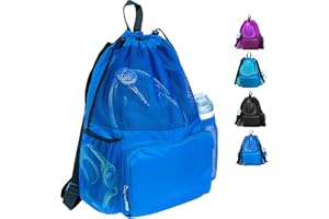 ButterFox Large Swimming Equipment Mesh Bag With Separated Waterproof Dry Compartment, Dry and Wet Separated (Blue)