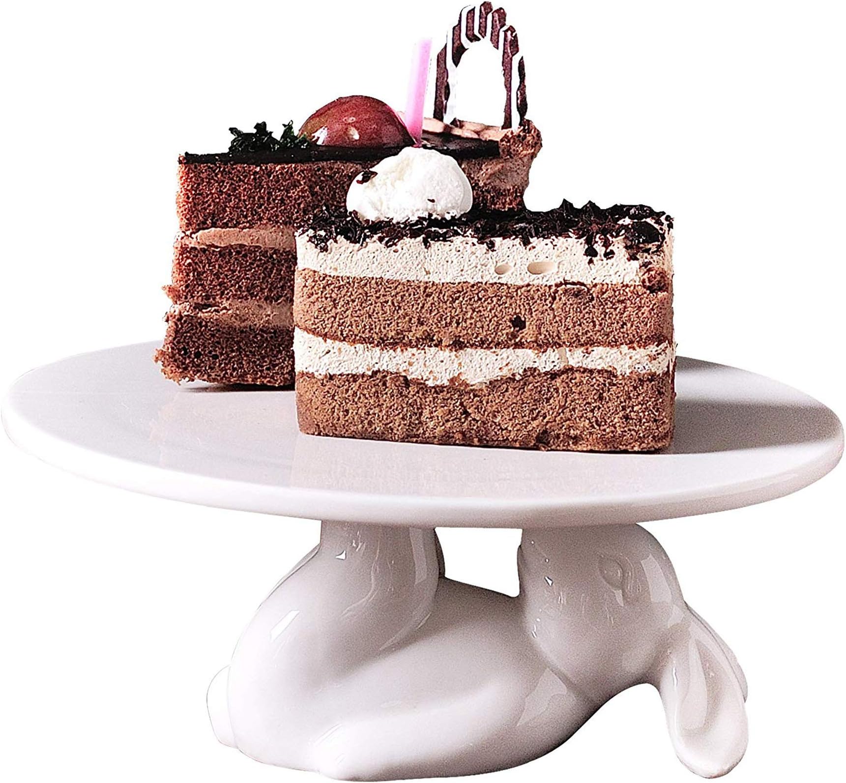 YBK Tech Strength Porcelain Novelty Bunny Rabbit Cake Display Stand Cupcake Stand (12-inch)