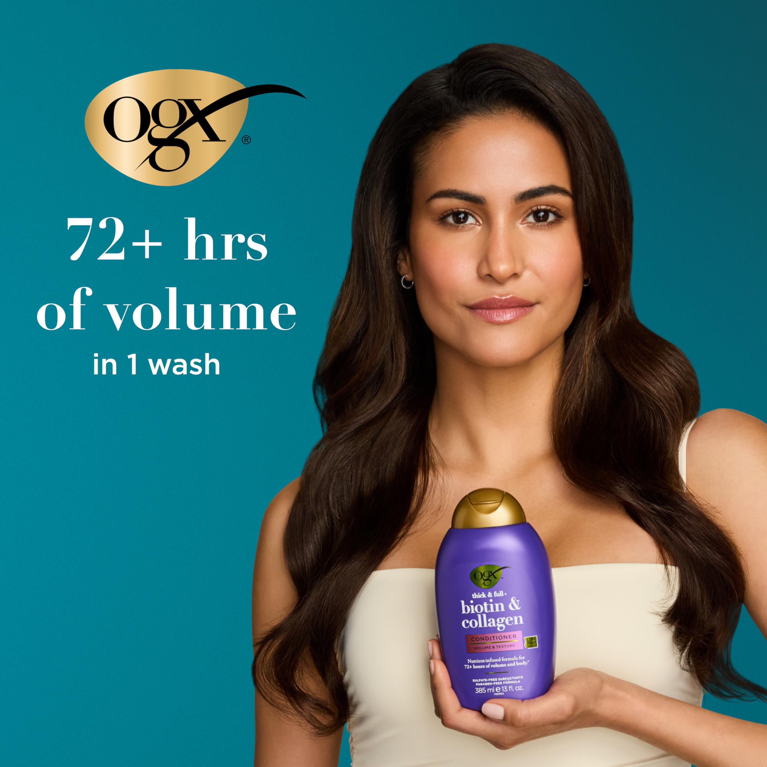 OGX Thick & Full + Biotin & Collagen Volumizing Conditioner, Nutrient-Infused Conditioner with Vitamin B7 Biotin Gives Hair Volume & Body for 72+ Hours, Sulfate-Free Surfactants, 13 fl. Oz