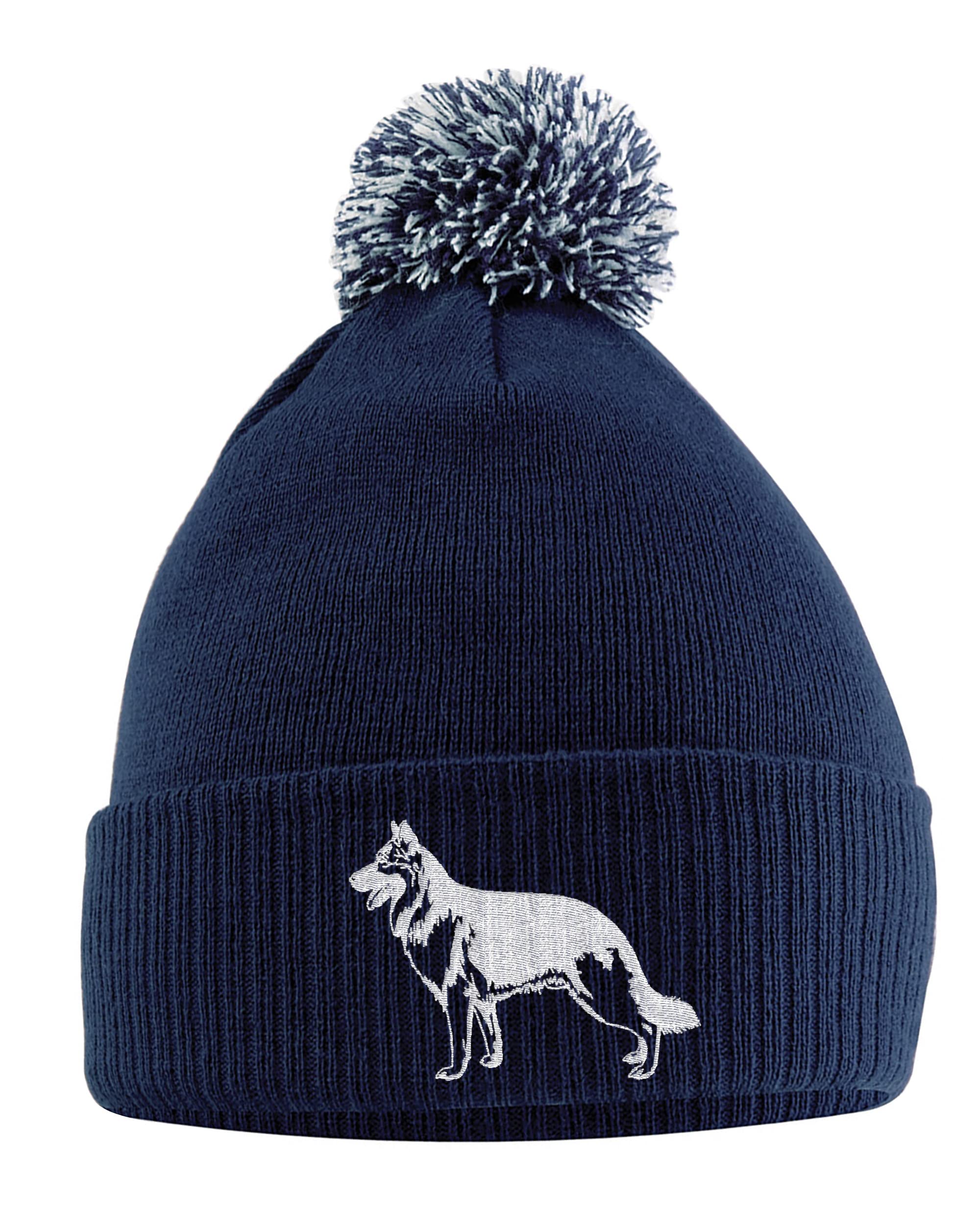 Purple Print House German Shepherd Bobble Hat - German Shepherd Beanie Hat with Bobble - Christmas Alsatian Dog Lover Gift Idea for Men Women Kids, One Size, Navy