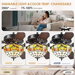 BYKISTOK 52" Tiffany Ceiling Fans with Glass Shade