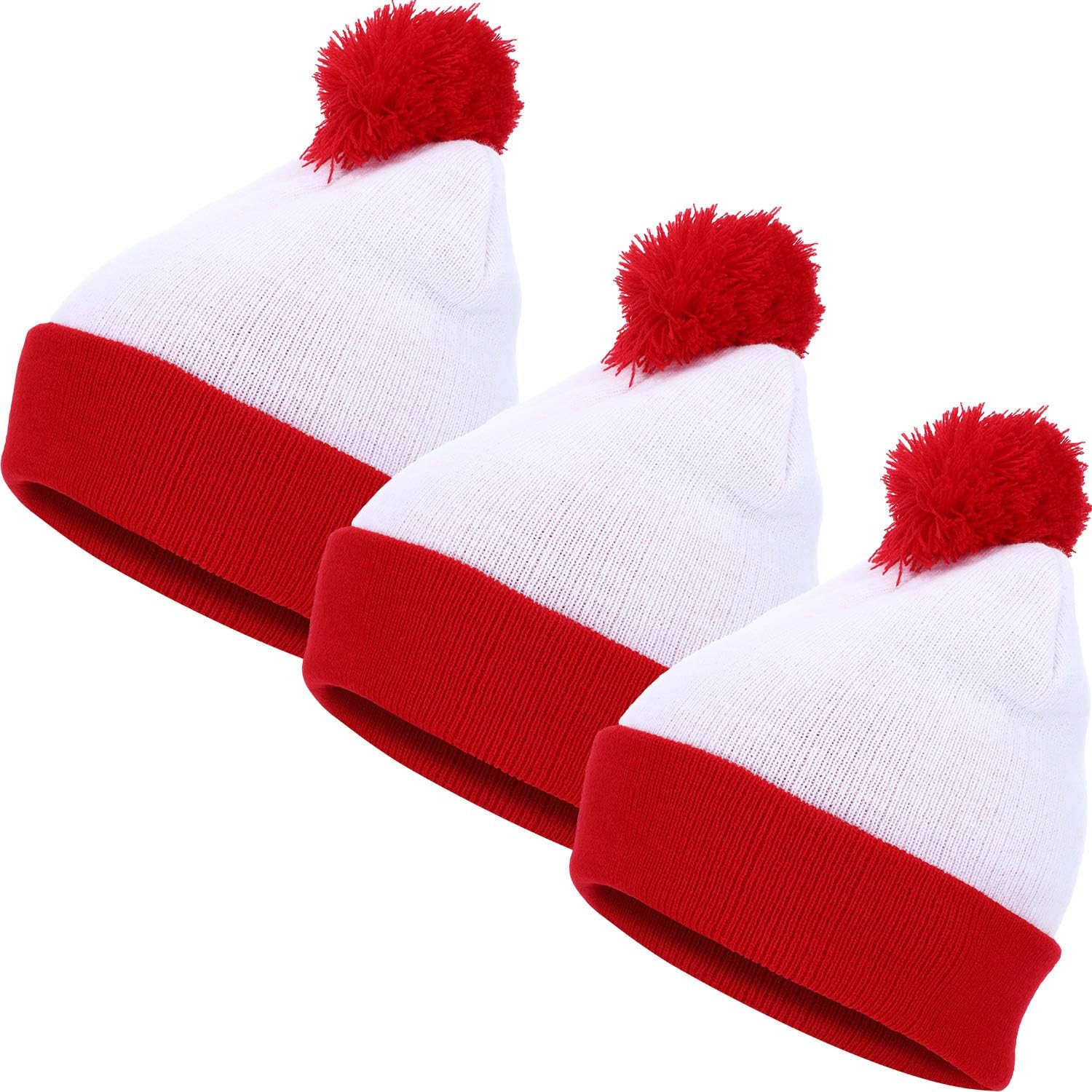 red and white knit hat