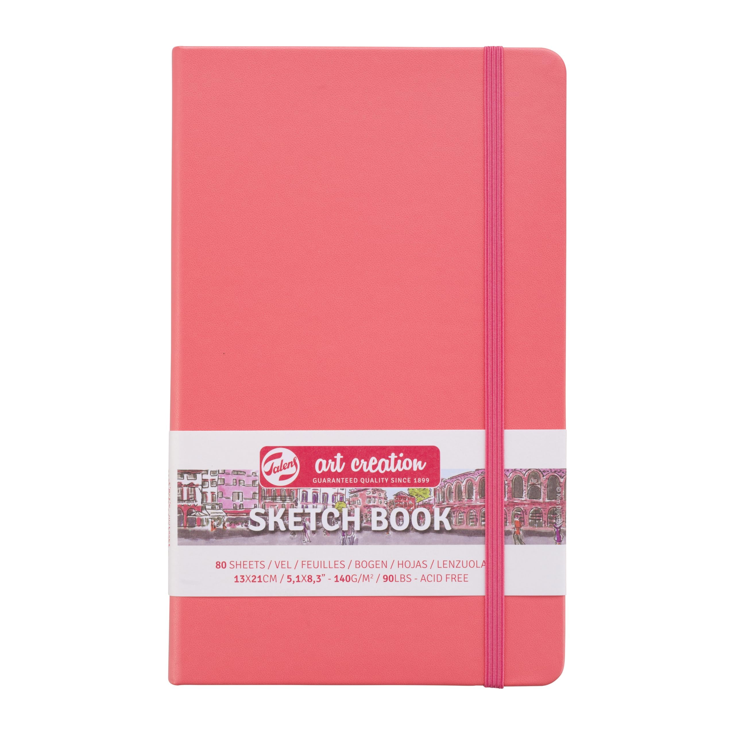 Talens Art Creation - Sketchbook Coral Red 13x21 cm - 140 g/m² - 80 Sheets - Hard-Bound Acid-Free Paper for Mixed Media