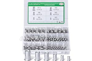 LUKAISEN Stainless Steel Rivet Nuts Kit M3 M4 M5 M6 M8 M10 Threaded Insert Nutsert Rivnuts Assortment Kit 215 Pieces, Finish Flat Head Rivnut Threaded Insert Nut Knurled Body