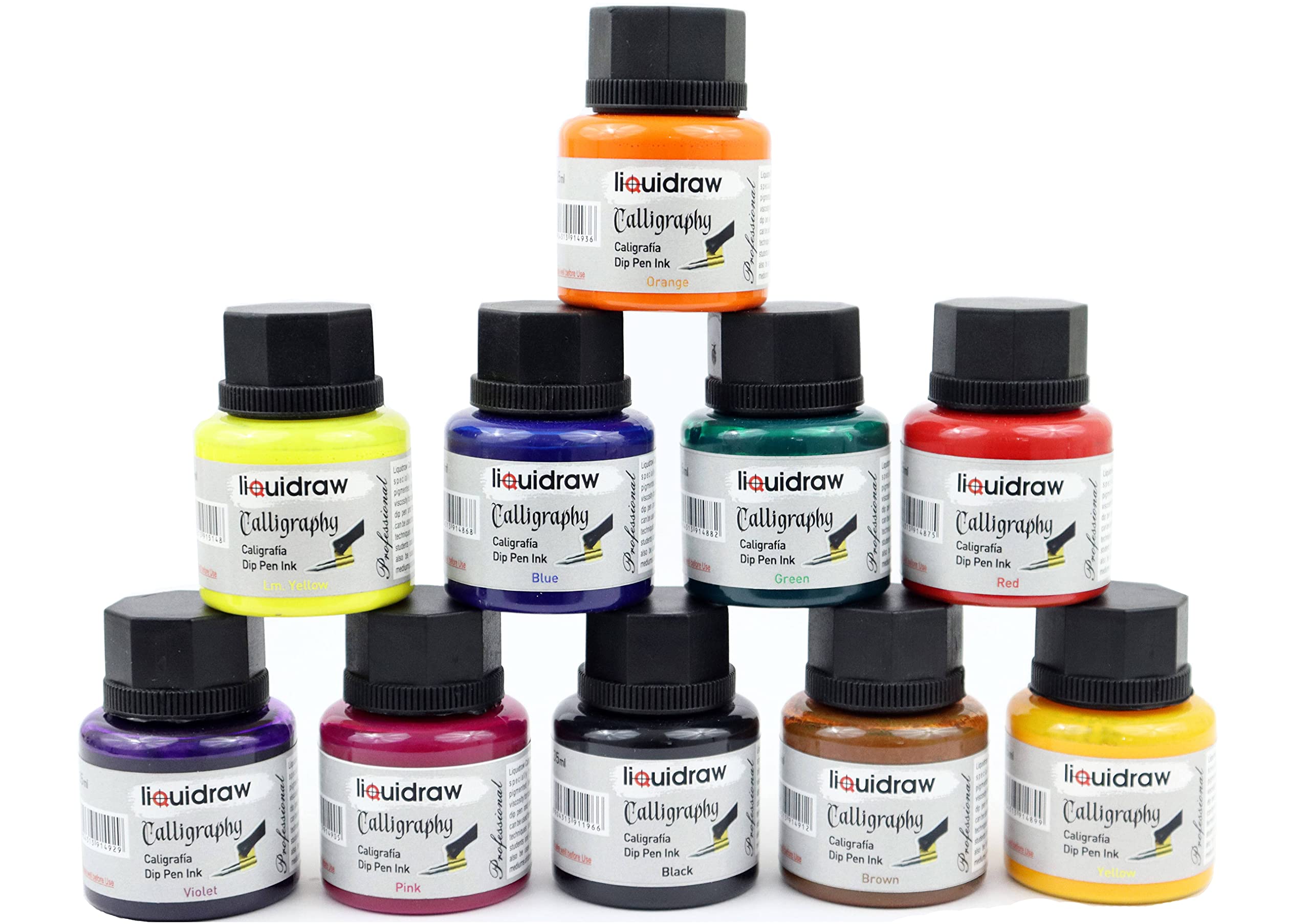 Liquidraw Calligraphy Ink Set - 10 x 35 ml | Assorted Colour Bottles for Dip Pens, Nib Holders & Brushes | Writing, Lettering, Drawing & Illustration Inks for Artists, Students & Beginners