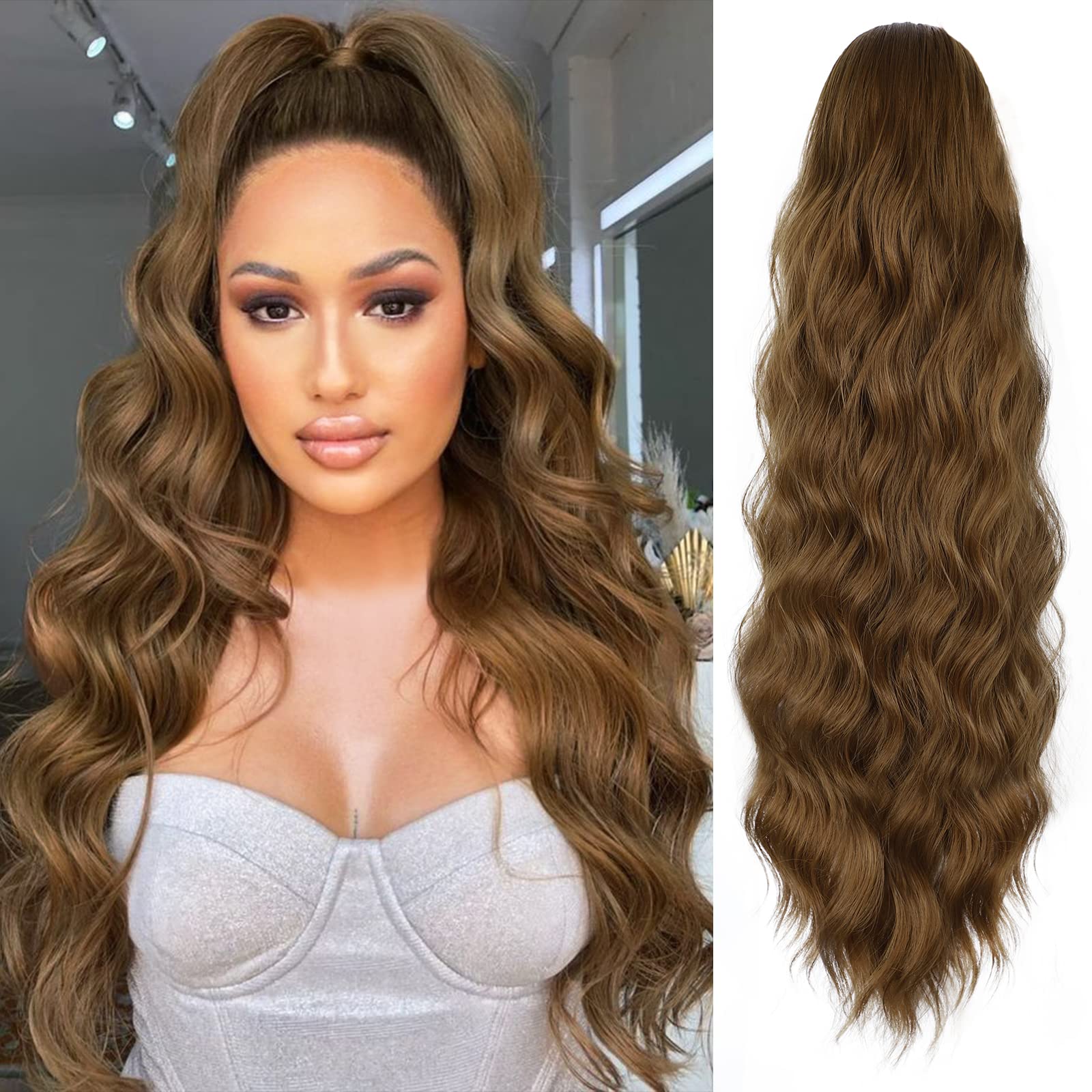 Photo 1 of FREEMEIGE Ponytail Extension 26 Inch Drawstring Ponytail Long Pony tail Hair Extensions for Black Women Natural Curly Wavy Ponytail 26 Inch Wavy Synthetic Hairpiece for Women Daily Use party