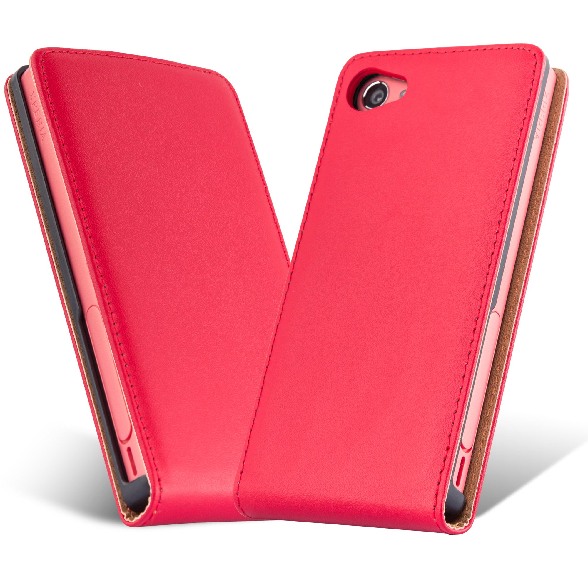 cadorabo Case works with Sony Xperia Z5 COMPACT in CHILI RED - Flip Style Case made of Smooth Faux Leather - Wallet Etui Cover Pouch PU Leather Flip