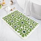SHIYUE Green Bathroom Rugs Bath Mat, Microfiber Fluffy Soft Floor Mats for Bathroom, Non-Slip and Waterproof Back Soft Bathmat, for Indoor Shower Bathtub Decoration (Cute Floral 18x26in)