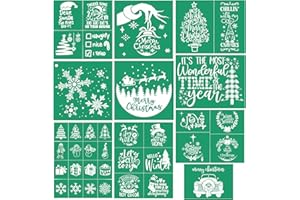 JAJADO Christmas Theme Silk Screen Stencils 10 Pcs, Xmas Winter Holiday Chalk Mesh Transfers Mesh Stencil Reusable Self-Adhesive Screen Printing Stencils for Wood, Fabric, Pillow, Wall DIY Home Decor