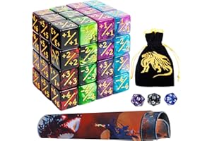 PUGED Magic The Gathering Counter Dice Set with MTG Play Mat and 3 Pcs D20 Rolling Dices 48 Pcs MTG Life Counters Tokens Dices and 7 Pcs Drawstring for Magic Card Game Accessories