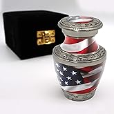 Commemorative Cremation Urns for Human Ashes Adult Male Urn for Ashes for Men - Personalized Decorative Urns - Patriotic and Military Urn Handcrafted for Veteran (Small American Flag)