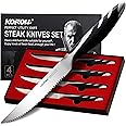 KONOLL Premium Steak Knives Set of 4 Steaks Knife Serrated Blade German High Carbon Steel Full Tang Handle - Gift Box Set