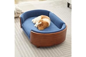 CQSXDA Elevated Dog Bed Pet Sofa with Solid Wood Legs and Bent Soft Backrest, Pet Cat Stool Bed with Velvet Cushion,for Small and Medium Size Dogs Kitten, Mid Size